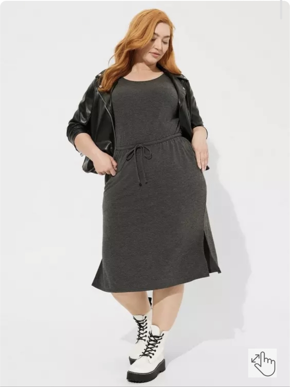Torrid Midi Jersey Cross Back Slit Dress- Grey